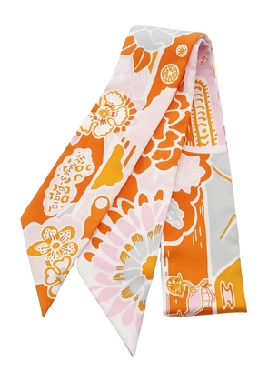 Hermès Pre-Owned Bingata floral-print ribbon silk scarf - Orange