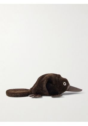 LOEWE - Platypus Leather-trimmed Shearling Clutch - Brown - One size