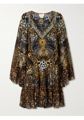 Camilla - Embellished Animal-print Silk Crepe De Chine Mini Dress - Brown - small,medium,large