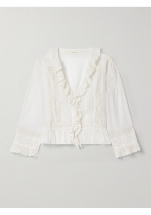 DÔEN - Eldoris Lace-trimmed Pintucked Organic Cotton-voile Blouse - Ecru - xx small,x small,small,medium,large,x large,xx large