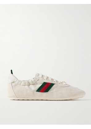 Gucci - Shift Webbing And Leather-trimmed Canvas-jacquard And Suede Sneakers - Off-white - IT36,IT37,IT37.5,IT38,IT38.5,IT39,IT39.5,IT40,IT41