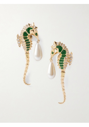 Gucci - Gucci Gold-tone Enamel, Crystal And Faux-pearl Earrings - One size