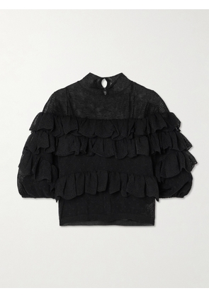 Ulla Johnson - Corinna Ruffled Tiered Point D'esprit And Chantilly Lace Blouse - Black - x small,small,medium,large,x large