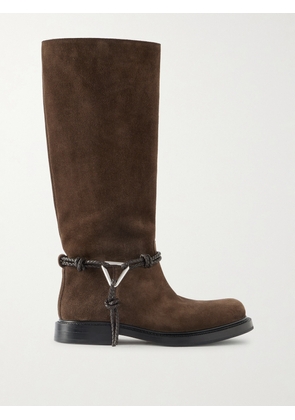 Bottega Veneta - James Intrecciato Leather-trimmed Suede Knee Boots - Brown - IT36,IT37,IT38,IT39,IT40,IT41