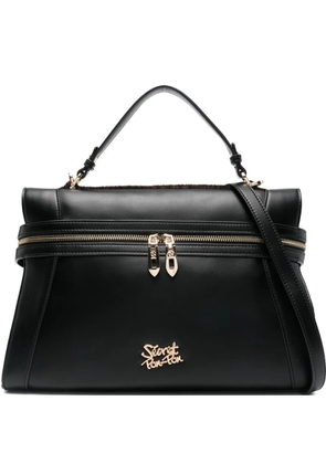 Secret Pon Pon double-zip leather shoulder bag - Black