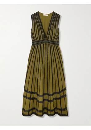 Ulla Johnson - Palermo Ricrac And Grosgrain-trimmed Cotton-poplin Midi Dress - Green - US00,US0,US2,US4,US6,US8,US10,US12,US14,US16