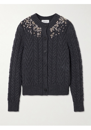MCQUEEN - Crystal-embellished Cable-knit Wool And Cashmere-blend Cardigan - Gray - IT38,IT40,IT42,IT44,IT46