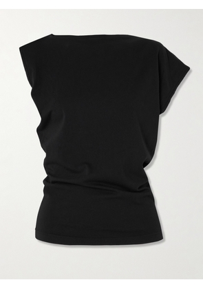 AGOLDE - Beth Asymmetric Draped Cotton-jersey T-shirt - Black - x small,small,medium,large,x large