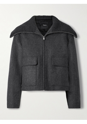 Theory - Ribbed Wool-trimmed Wool-blend Twill Jacket - Gray - x small,small,medium,large