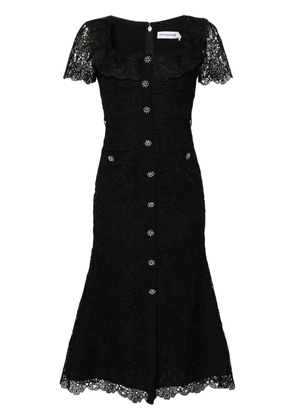 Self-Portrait floral-macramé belted midi dress - Black