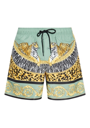 Versace tiger-print drawstring swim shorts - Green