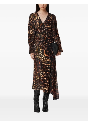 AllSaints leopard-print V-neck mid dress - Black