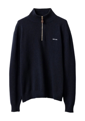 Miu Miu suede-patch half-zip sweater - Blue