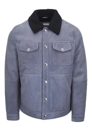 Brunello Cucinelli shearling-collar flap-pocket jacket - Blue