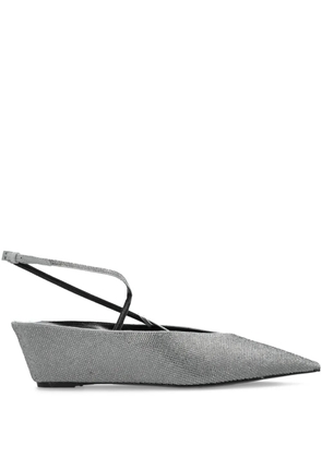 Tory Burch 50mm pavé-embellished wedge-heel pumps - Silver