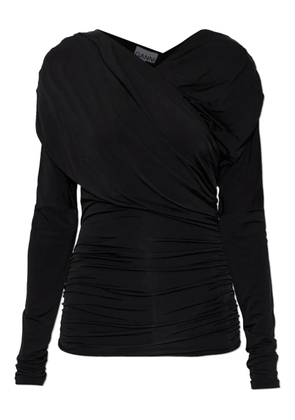 GANNI draped long-sleeve top - Black