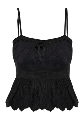 LoveShackFancy embroidered ruffled top - Black