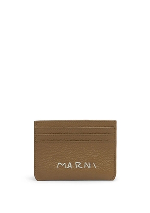 Marni logo-embroidered leather card holder - Brown