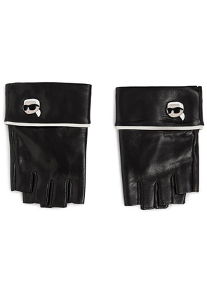 Karl Lagerfeld Ikon leather fingerless gloves - Black