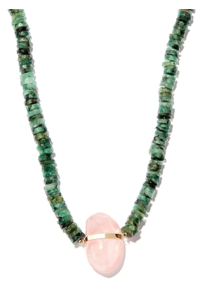 JIA JIA 14kt yellow gold emerald and rose quartz beaded necklace