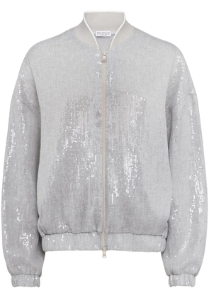 Brunello Cucinelli sequin-embellished bomber jacket - Silver