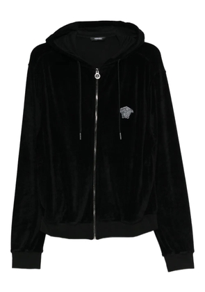Versace embroidered chenille zip-up hoodie - Black