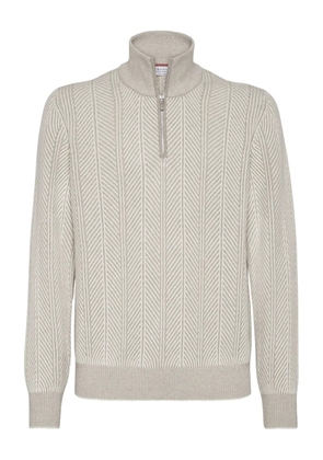 Brunello Cucinelli herringbone half-zip sweater - Neutrals