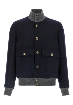 Brunello Cucinelli ribbed-knit wool bomber jacket - Blue