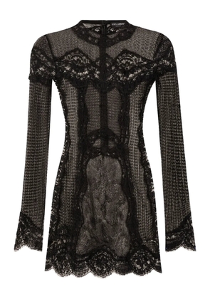Dolce & Gabbana lace-panel long-sleeve mini dress - Black