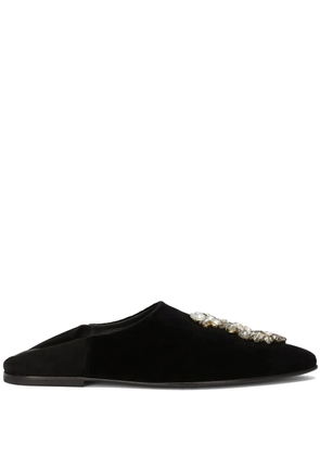 Dolce & Gabbana brooch-detail velvet slippers - Black