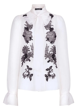 Dolce & Gabbana lace-appliqué silk-blend shirt - White