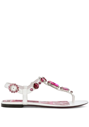 Dolce & Gabbana Majolica-print crystal-embellished sandals - White