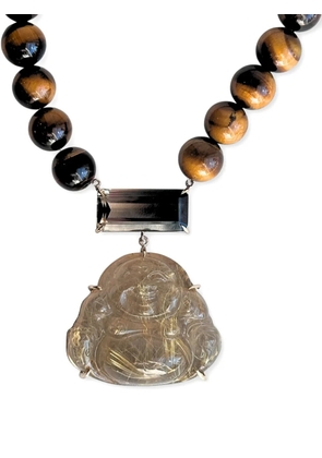 JIA JIA 14K white gold Happy Buddha smoky quartz and tigers eye necklace - Brown