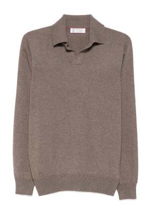 Brunello Cucinelli V-neck long-sleeve polo sweater - Brown