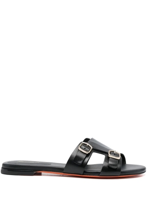 Santoni double-strap flat leather sandals - Black