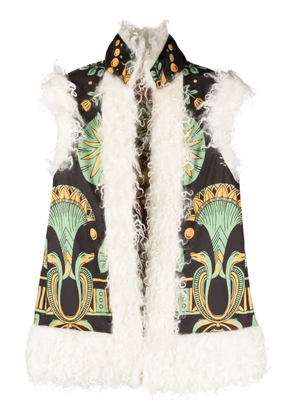 La DoubleJ graphic-print shearling-trim vest - Black