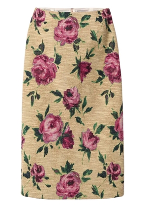 La DoubleJ rose-print pencil skirt - Neutrals