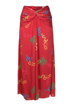 Isolda Kika motif-print twisted skirt - Red