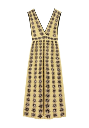 La DoubleJ Caper floral-embroidered V-neck maxi dress - Yellow