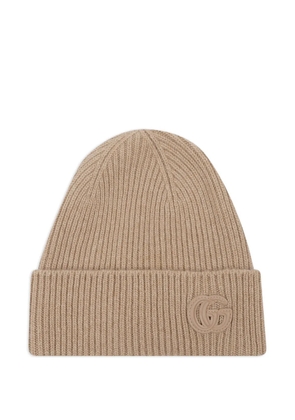 Gucci Double G-patch ribbed beanie hat - Brown