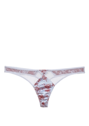 Fleur Du Mal rose-jacquard thong - Blue