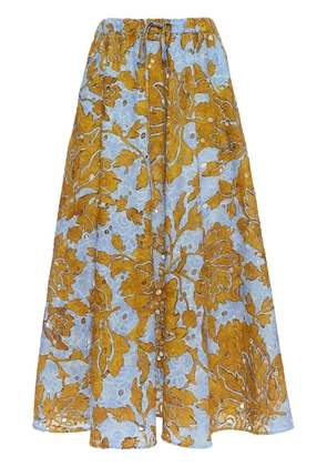La DoubleJ floral-print cotton midi skirt - Yellow