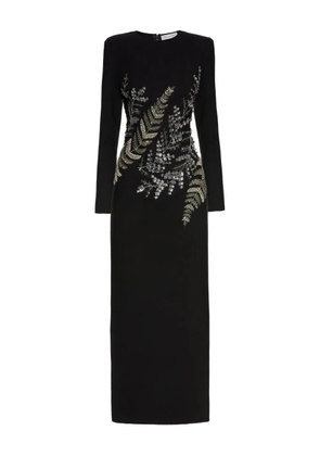 Oscar de la Renta fern-embroidered long-sleeve gown - Black