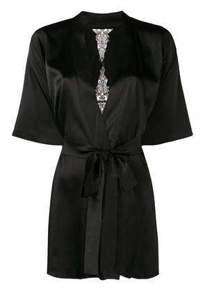 Fleur Of England Onyx lace-embroidered robe - Black