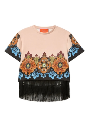 La DoubleJ floral-print fringe t-shirt - Pink