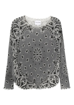 kujten paisley-print frayed-edge sweater - Grey