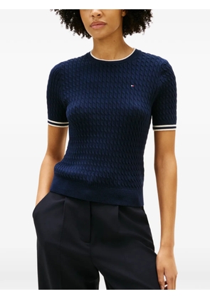 Tommy Hilfiger cable-knit striped-trims short-sleeved sweater - Blue