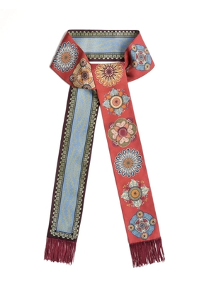 La DoubleJ floral-pattern fringed scarf - Red