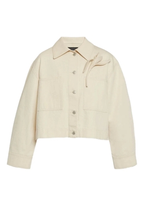 ERDEM floral-appliqué cropped denim jacket - Neutrals