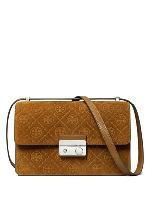 Tory Burch monogram suede shoulder bag - Brown